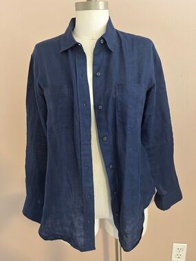 GAP Navy Lightweight 100% Linen Shirt button down long sleeve XS loose fit
